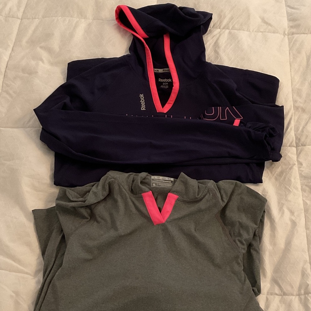 Reebok Dark Blue and Gray Hoodies with Pink Highlights